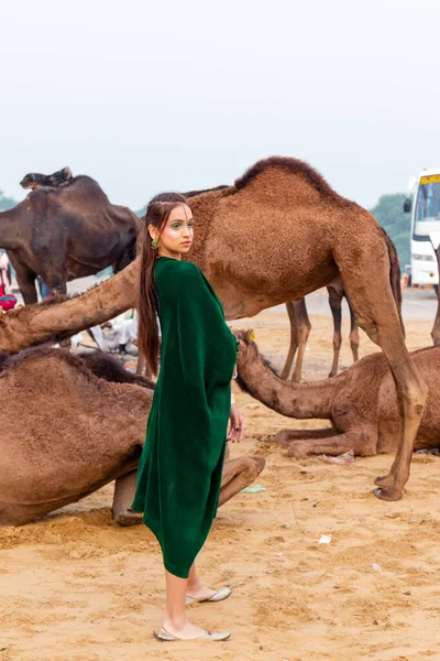 Pushkar Rajastão Índia Novembro 2019 Retrato Jovem Bela Modelo Feminina — Fotografia de Stock