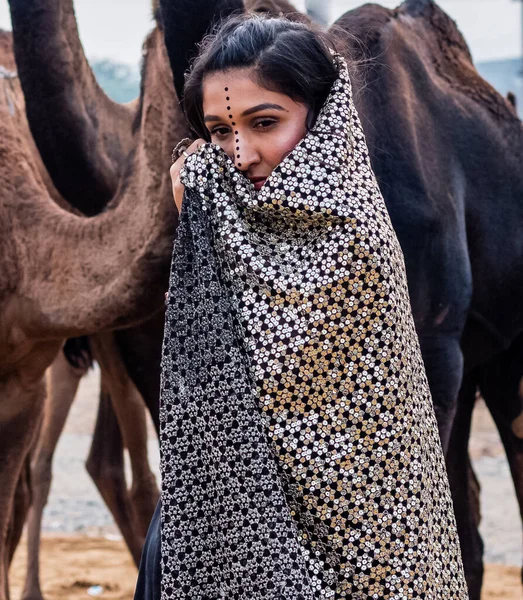 Pushkar Rajasthan Indien November 2019 Schöne Inderin — Stockfoto