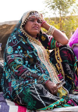 Bikaner, Rajasthan / India - January 2019 : Portrait of woman in traditional rajastahni dress