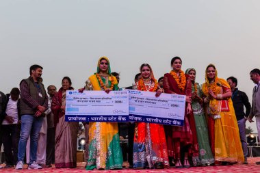 Bikaner, Rajasthan / India - January 2019 : Participants in various activities getting honored by authorities during camel festival