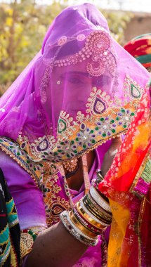 Bikaner, Rajasthan / India - January 2019 : Portrait of woman in traditional rajastahni dress