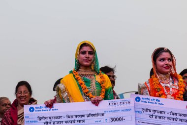 Bikaner, Rajasthan / India - January 2019 : Participants in various activities getting honored by authorities during camel festival