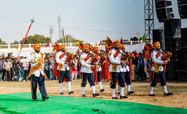 Bikaner Rajasthan India January 2019 Bangpiper Band Performing Bikaner Camel — Φωτογραφία Αρχείου