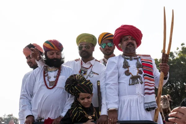 Bikaner Rajasthan India Styczeń 2019 Portret Rajput Człowieka Roweru Etnicznej — Zdjęcie stockowe