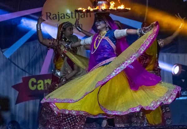 Bikaner Rajasthan Indie Styczeń 2019 Tancerze Festiwalu Jarmark Wielbłądów Bikanerowych — Zdjęcie stockowe