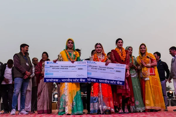 stock image Bikaner, Rajasthan / India - January 2019 : Participants in various activities getting honored by authorities during camel festival