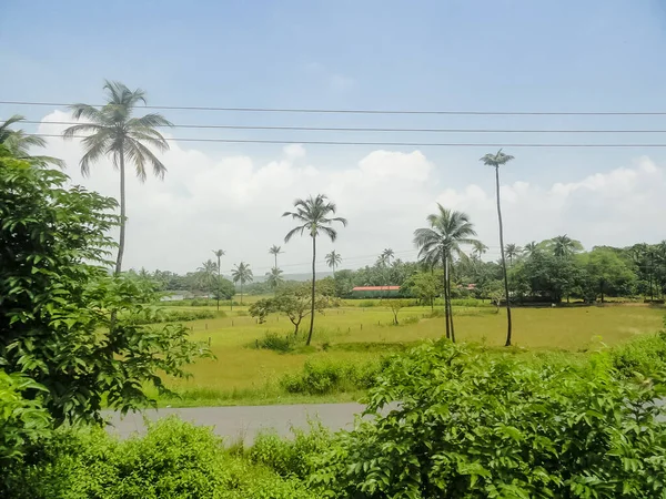 Landschaft Der Strände Von Goa Mit Launischem Himmel Und Touristen — Stockfoto