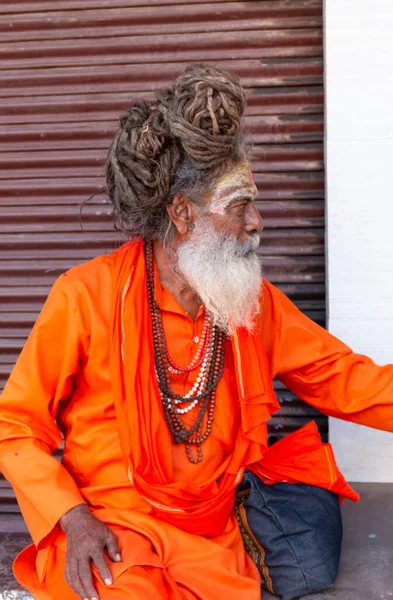 Varanasi Uttar Pradesh Índia Abril 2019 Retrato Sadhu Baba Indiano — Fotografia de Stock