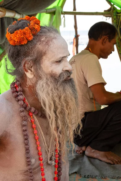 Varanasi Uttar Pradesh India Abril 2019 Retrato Sadhu Baba Indio —  Fotos de Stock