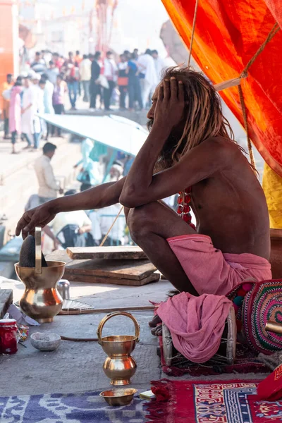 Varanasi Uttar Pradesh India Kwiecień 2019 Portret Indyjskiego Sadhu Baba — Zdjęcie stockowe