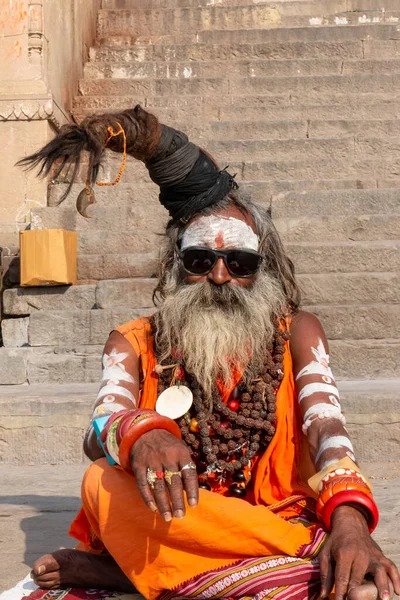 Варанасі Уттар Прадеш Індія Квітень 2019 Портрет Індійського Садху Баби — стокове фото