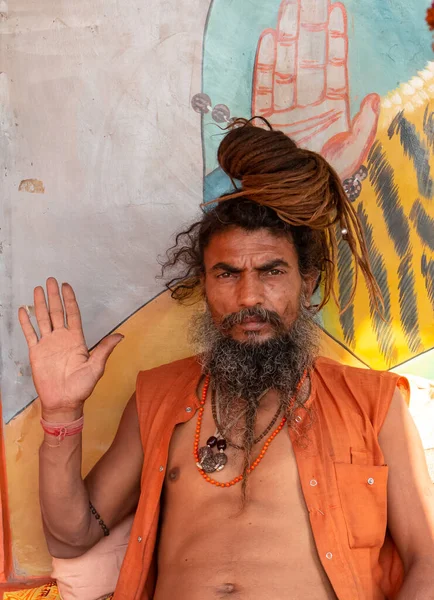 Varanasi Uttar Pradesh India Abril 2019 Retrato Sadhu Baba Indio —  Fotos de Stock