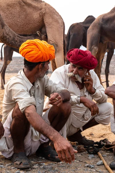 Pushkar Rajasthan India Listopad 2019 Portret Wielbłąda Handlarza Hindusa Etnicznej — Zdjęcie stockowe