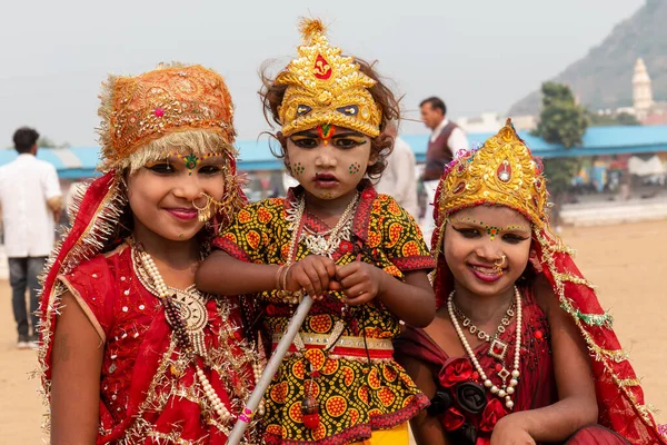 Пушкар Раджастан Индия Ноябрь 2019 Индийские Дети Улыбаются Индийском Макияже — стоковое фото
