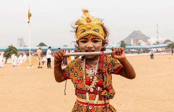 Pushkar Rajasthan India Noviembre 2019 Lindo Tipo Indio Maquillaje Vestido —  Fotos de Stock