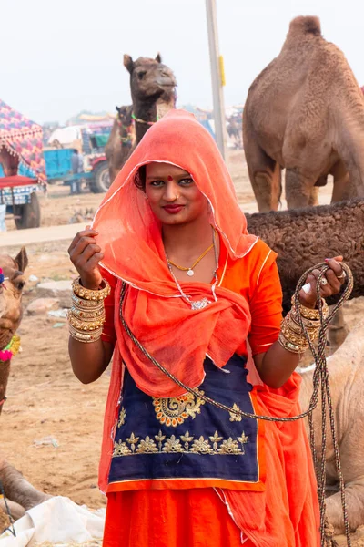 Pushkar Rajasthan Inde Novembre 2019 Portrait Sur Jeune Belle Femme — Photo