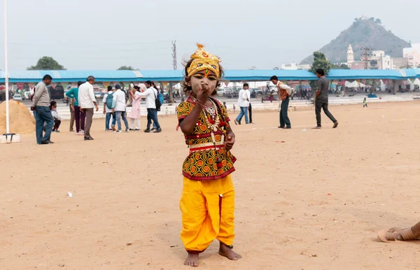 Pushkar Rajasthan India Noviembre 2019 Lindo Tipo Indio Maquillaje Vestido —  Fotos de Stock