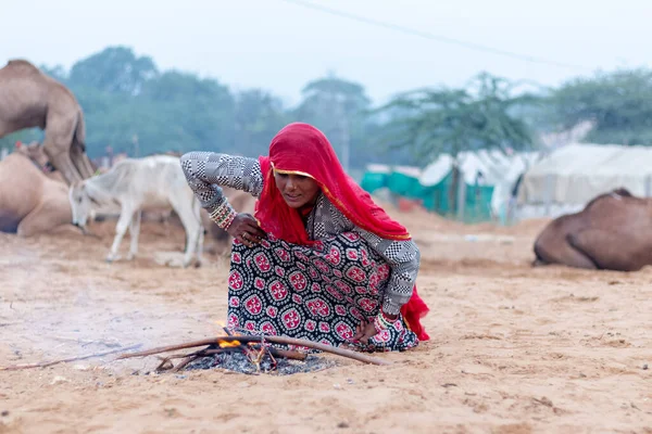 Pushkar Rajasthan India November 2019 Portret Van Indiase Vrouw Etnische — Stockfoto