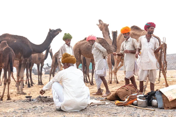 Pushkar Rajasthan India Novembre 2019 Ritratto Commerciante Cammelli Uomo Indiano — Foto Stock