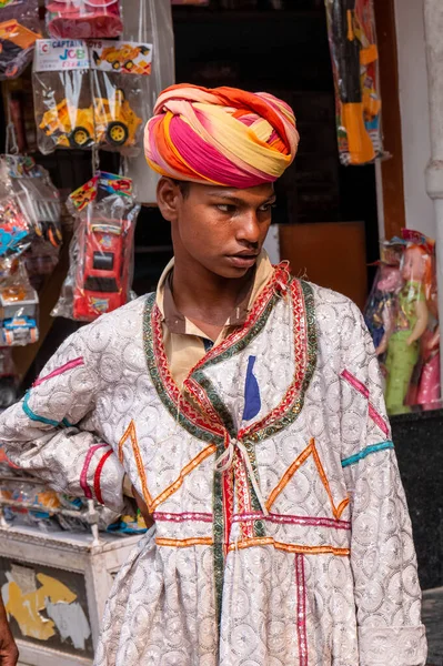 Pushkar Rajasthan India November 2019 Porträtt Rajastahni Man Och Kameler — Stockfoto