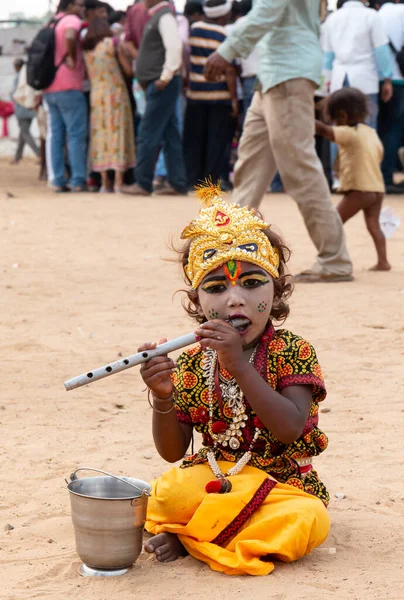 Pushkar Rajasthan India Noviembre 2019 Lindo Tipo Indio Maquillaje Vestido —  Fotos de Stock