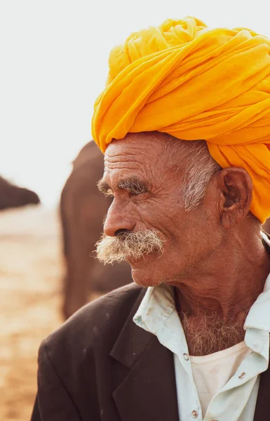 Pushkar Rajasthan India November 2019 Portret Van Kameel Handelaar Indiaanse — Stockfoto