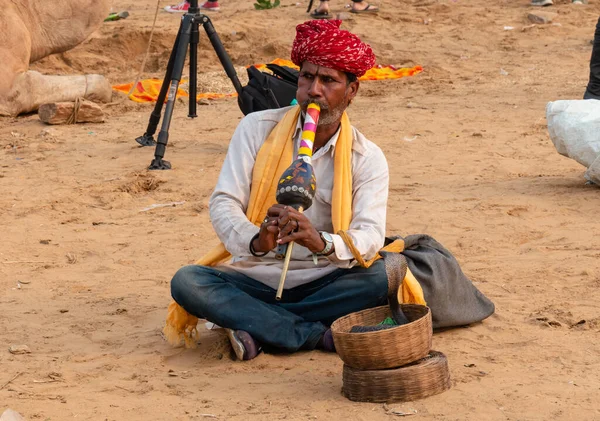 Pushkar Rajasthan India November 2019 Pushkar Vásáron Fellépő Népművészek Pénzért — Stock Fotó