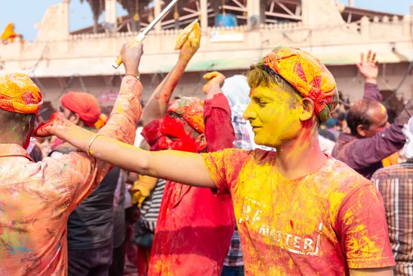 Barsana Uttar Pradesh India Március 2020 Emberek Tradicionális Rituális Színes — Stock Fotó