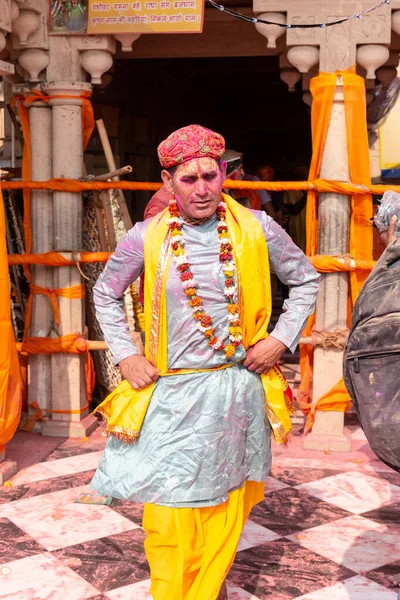 Barsana Uttar Pradesh India Marzec 2020 Ludzie Wielbiciele Uczestniczący Słynnym — Zdjęcie stockowe