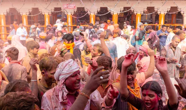 Barsana Uttar Pradesh India Március 2020 Emberek Tradicionális Rituális Színes — Stock Fotó