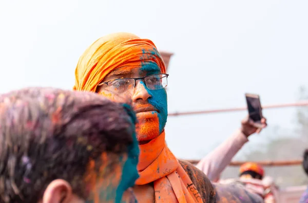 Barsana Uttar Pradesh India March 2020 사람들 헌신적 사람들 색상의 — 스톡 사진