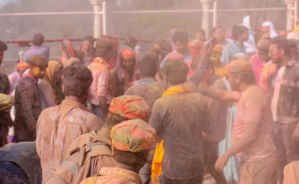 Barsana Uttar Pradesh Índia Março 2020 Pessoas Celebram Tradicional Colorido — Fotografia de Stock