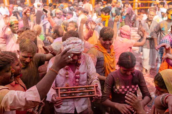 Barsana Uttar Pradesh Índia Março 2020 Pessoas Celebram Tradicional Colorido — Fotografia de Stock