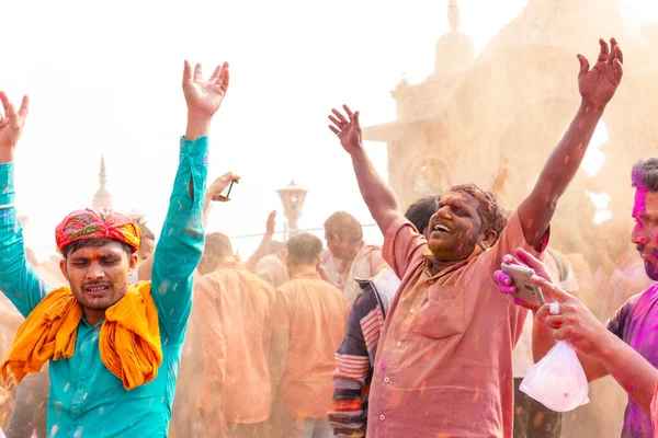 Barsana Uttar Pradesh Índia Março 2020 Pessoas Devotos Participando Famoso — Fotografia de Stock