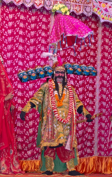 Indian Artists Playing Holy Book Ramayan Character Ramlila Stage Dushera — Stock Photo, Image