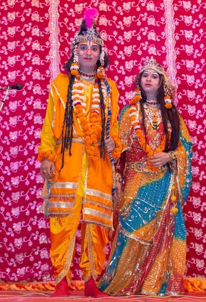 Artistas Indianos Interpretando Personagem Livro Sagrado Ramayan Ramlila Palco Durante — Fotografia de Stock