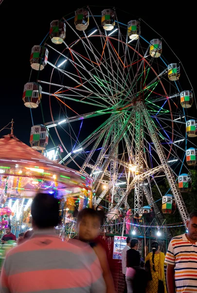 Rueda Ferris Iluminada Feria Anual Dussehra India — Foto de Stock