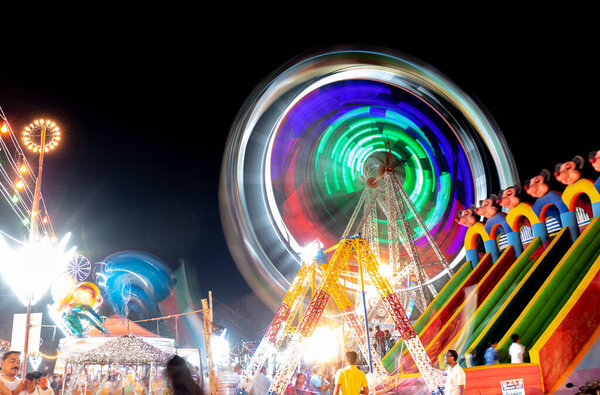  Ferris Wheel Illuminated in annual dussehra fair in India