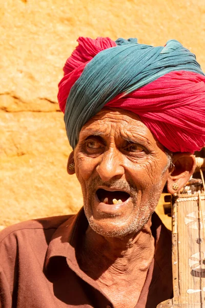 Jaisalmer Rajasthan India Nov 2018 Portrait Indian Old Male Musical — 스톡 사진