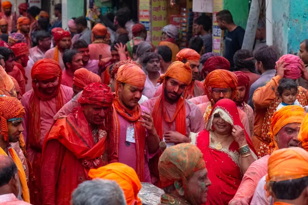 Barsana Uttar Pradesh India March 2020 Люди Святкують Традиційний Ритуальний — стокове фото