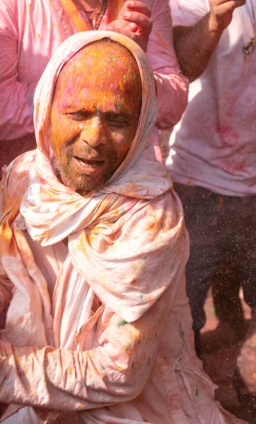 Barsana Uttar Pradesh Índia Março 2020 Pessoas Celebram Tradicional Ritualístico — Fotografia de Stock