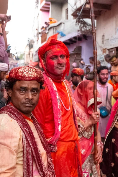 Barsana Uttar Pradesh India Marzo 2020 Gente Celebra Tradicional Colorido — Foto de Stock
