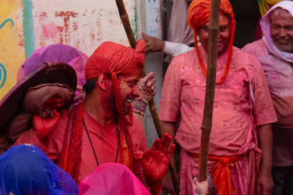Barsana Uttar Pradesh Inde Mars 2020 Les Gens Célèbrent Traditionnel — Photo
