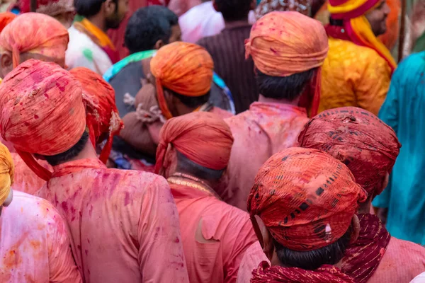 Barsana Uttar Pradesh India March 2020 Lidé Oslavují Tradiční Rituální — Stock fotografie