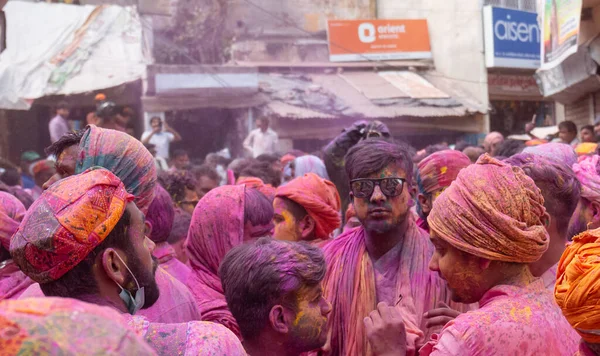 Barsana Uttar Pradesh India Marzo 2020 Gente Celebra Tradicional Colorido —  Fotos de Stock