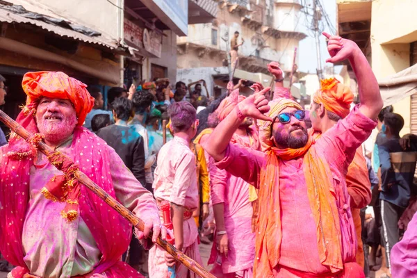 Barsana Uttar Pradesh India Marzo 2020 Gente Celebra Tradicional Colorido —  Fotos de Stock