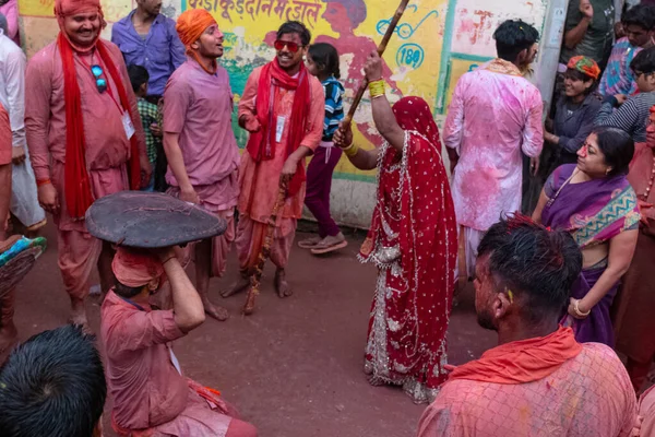 Barsana Uttar Pradesh India Mart 2020 Nsanlar Geleneksel Törensel Renkli — Stok fotoğraf