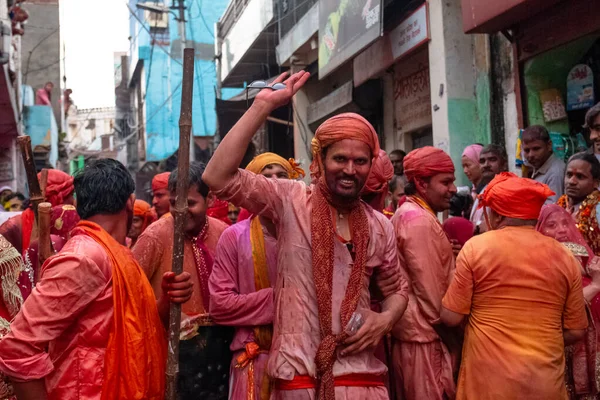 Barsana Uttar Pradesh India Március 2020 Emberek Ünneplik Hagyományos Rituális — Stock Fotó