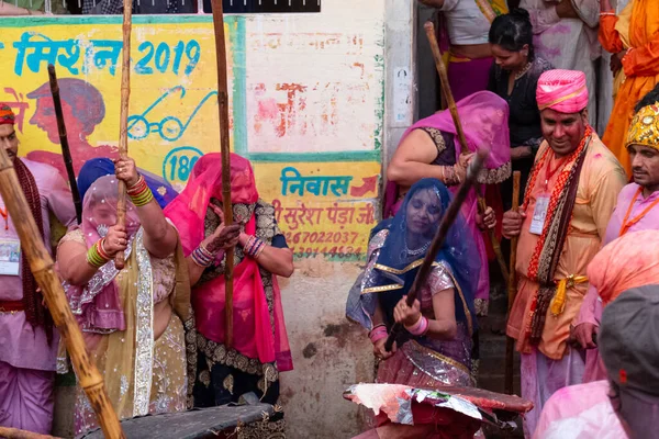 Barsana Uttar Pradesh India March 2020 People Celebrate Traditional Ritual — 图库照片