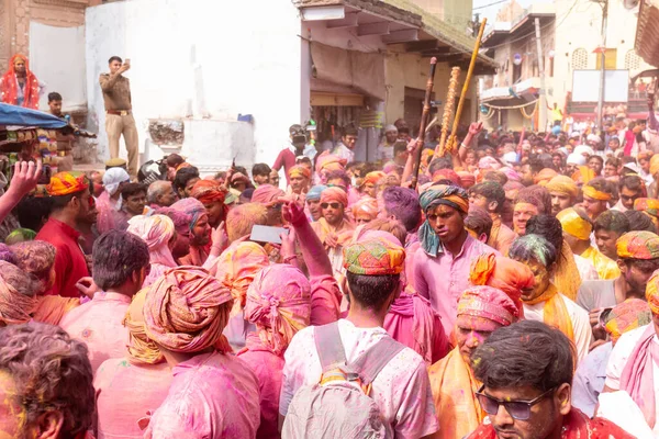 Barsana Uttar Pradesh India Marzo 2020 Gente Celebra Tradicional Colorido —  Fotos de Stock